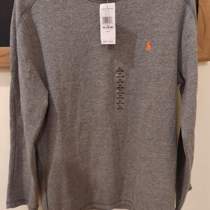 Ralph Lauren Gray Long-Sleeve Thermal Shirt with Orange Pony